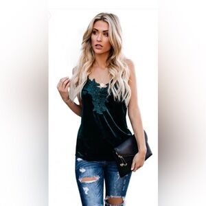 Amber” Velvet Lace Cami Top (dark green)